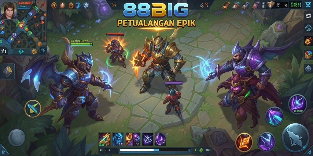 Tampilan seru gameplay MOBA di 88BIG dengan aksi karakter yang intens.