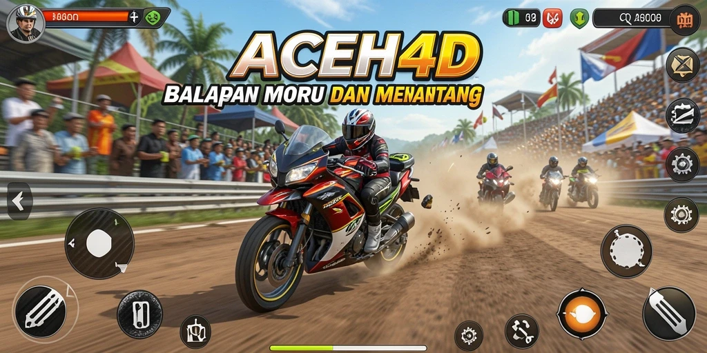 Tangkapan layar gameplay ACEH4D menampilkan balapan motor yang intens.