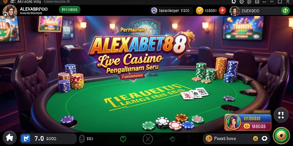 Screenshot gameplay ALEXABET88 menampilkan dealer langsung dan suasana kasino yang nyata.