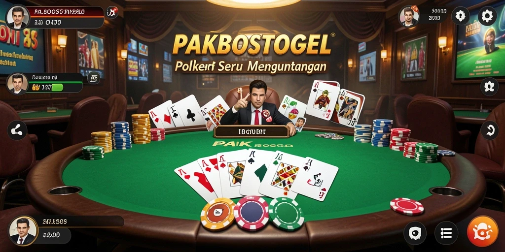 Screenshot utama PAKBOSTOGEL menampilkan aksi seru permainan Poker.