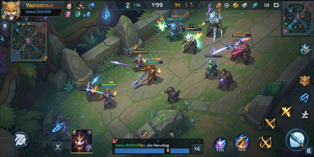 Gameplay intens di arena Y89 dengan karakter heroes beraksi.